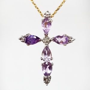 Sterling Silver Amethyst and Diamond Cross